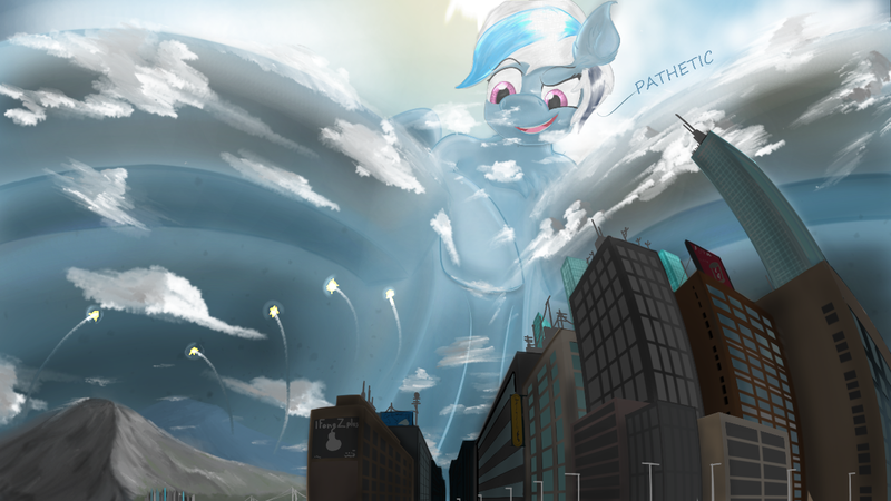 Size: 1281x721 | Tagged: questionable, artist:notimportantinternetperson, banned from derpibooru, deleted from derpibooru, derpibooru import, oc, oc:ravist, pony, city, cityscape, cloud, crush fetish, fetish, giant pony, implied apocalypse, looking down, lying, macro, male, mountain, scenery, soles, solo, story included, tiny people