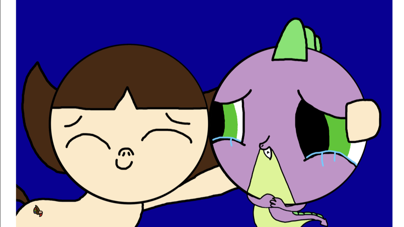Size: 1334x750 | Tagged: safe, artist:undeadponysoldier, banned from derpibooru, deleted from derpibooru, derpibooru import, spike, oc, oc:nick, 1000 hours in ms paint, could be better, crying, cute, cutie mark, heartwarming, hug, ms paint, spikelove