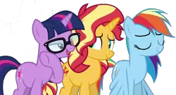 Size: 1178x636 | Tagged: safe, artist:superbobiann, banned from derpibooru, deleted from derpibooru, derpibooru import, edit, edited screencap, editor:superbobiann, screencap, rainbow dash, sci-twi, sunset shimmer, twilight sparkle, ponified, pegasus, pony, unicorn, equestria girls, equestria girls series, spring breakdown, spoiler:eqg series (season 2), background removed, cutie mark, equestria girls ponified, female, glasses, mare, unicorn sci-twi, wings