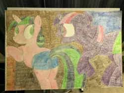 Size: 4032x3024 | Tagged: suggestive, artist:big-kid, banned from derpibooru, deleted from derpibooru, derpibooru import, twilight sparkle, twilight velvet, pony, a canterlot wedding, once upon a zeppelin, affection, bed post, boyshorts, clothes, colored pencil drawing, daughter, family, female, jumping, love, mother, mother and child, mother and daughter, palindrome get, panties, parent, traditional art, underwear, window, window pane