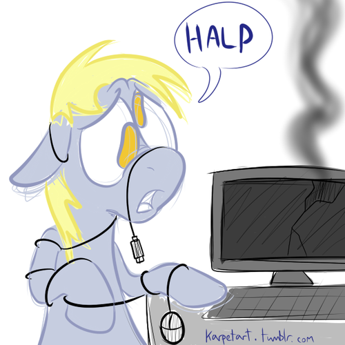 Size: 500x500 | Tagged: safe, artist:karpet-shark, banned from derpibooru, deleted from derpibooru, derpibooru import, derpy hooves, 30 minute art challenge, computer, solo