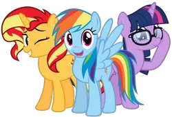 Size: 2048x1396 | Tagged: safe, artist:jhayarr23, banned from derpibooru, deleted from derpibooru, derpibooru import, editor:superbobiann, rainbow dash, sci-twi, sunset shimmer, twilight sparkle, ponified, pony, unicorn, equestria girls, equestria girls series, spring breakdown, spoiler:eqg series (season 2), background removed, equestria girls ponified, female, glasses, mare, simple background, transparent background, unicorn sci-twi