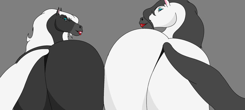 Size: 1600x715 | Tagged: suggestive, artist:bigboy4025, banned from derpibooru, deleted from derpibooru, derpibooru import, oc, oc:jewel, oc:luna, unofficial characters only, horse, blue eyeshadow, butt bump, community related, equestrian related, eyeshadow, horse butt, lipstick, makeup, red lipstick, the ass was fat
