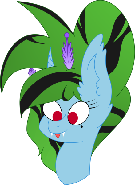 Size: 2775x3794 | Tagged: safe, artist:solardoodles, derpibooru import, oc, oc:solar sulfure, unofficial characters only, bat pony, hybrid, moth, mothpony, original species, pony, unicorn, :p, bat pony oc, bat wings, bust, ear fluff, fangs, female, mare, portrait, simple background, solo, tongue out, transparent background, wings