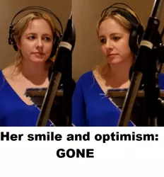 Size: 616x664 | Tagged: safe, banned from derpibooru, deleted from derpibooru, derpibooru import, human, sparkle's seven, 200th episode, andrea libman, irl, irl human, losers club, optimism, photo, sad, smile and optimism meme, solo, voice actor, voice actor joke, voice actors