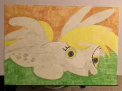 Size: 4032x3024 | Tagged: safe, artist:big-kid, banned from derpibooru, deleted from derpibooru, derpibooru import, derpy hooves, pony, no second prances, carpet, floor, solo, traditional art