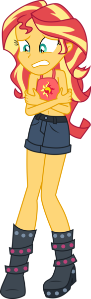 Size: 1785x5845 | Tagged: safe, artist:digimonlover101, banned from derpibooru, deleted from derpibooru, derpibooru import, edit, vector edit, sunset shimmer, human, equestria girls, equestria girls series, street chic, spoiler:eqg series (season 2), belly button, blue bottomwear, boots, clothes, cold, commission, cutie mark, cutie mark on clothes, denim shorts, female, image, knees pressed together, long hair, midriff, png, red topwear, shivering, shoes, shorts, simple background, solo, solo female, teal eyes, tomboy, transparent background, two toned hair, uncomfortable, vector, yellow skin