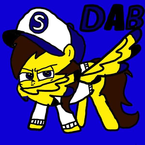 Size: 720x720 | Tagged: safe, artist:sebtheartist, banned from derpibooru, deleted from derpibooru, derpibooru import, oc, oc:ponyseb, unofficial characters only, pegasus, pony, baseball cap, blue background, cap, clothes, colored wings, cool, dab, determined, hat, looking at you, pegasus oc, simple background, snapback, spread wings, sweater, wing arms, wing dab, wings
