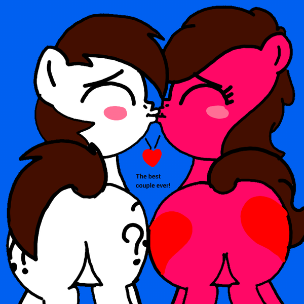 Size: 768x768 | Tagged: safe, artist:sebtheartist, banned from derpibooru, deleted from derpibooru, derpibooru import, oc, oc:brain teaser, oc:rose bloom, pony, aarose, blushing, butt, butt bump, butt to butt, butt touch, ibispaint x, kissing, oc x oc, plot, shipping