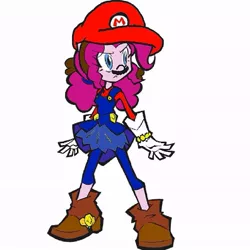 Size: 695x695 | Tagged: artist needed, safe, banned from derpibooru, deleted from derpibooru, derpibooru import, pinkie pie, equestria girls, clothes, cosplay, costume, crossover, mario, mario pie, super mario bros.