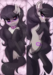 Size: 1476x2067 | Tagged: suggestive, alternate version, artist:rileyisherehide, banned from derpibooru, deleted from derpibooru, derpibooru import, edit, octavia melody, earth pony, pony, beautiful, blushing, body pillow, body pillow design, bowtie, chest fluff, clothes, cute, cutie mark, dock, featureless crotch, female, heart eyes, lingerie, lip bite, looking at you, mare, obtrusive watermark, pale belly, shoulder fluff, smiling, socks, solo, stockings, tavibetes, thigh highs, underhoof, watermark, wingding eyes