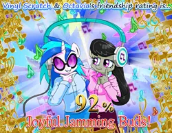 Size: 988x766 | Tagged: safe, artist:ioncorupterx, banned from derpibooru, deleted from derpibooru, derpibooru import, octavia melody, vinyl scratch, anthro, earth pony, human, unicorn, clothes, duo, duo female, female, friendship, headphones, humanized, parody, tomodachi life, upper body