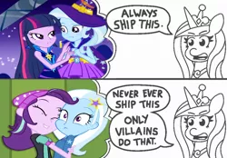 Size: 800x556 | Tagged: safe, banned from derpibooru, deleted from derpibooru, derpibooru import, princess cadance, starlight glimmer, trixie, twilight sparkle, equestria girls, always ship this, exploitable meme, female, lesbian, meme, shipping, startrix, twixie
