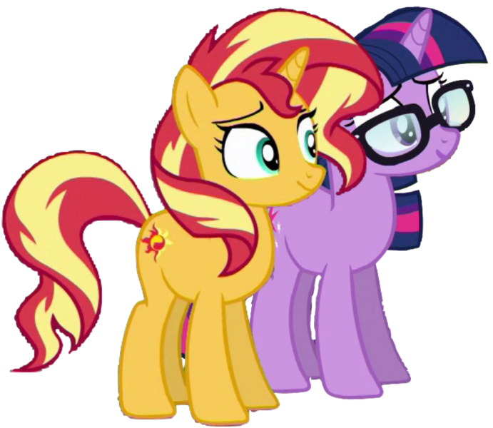 Size: 2048x1778 | Tagged: safe, banned from derpibooru, deleted from derpibooru, derpibooru import, edit, edited screencap, screencap, sci-twi, sunset shimmer, twilight sparkle, ponified, pony, unicorn, equestria girls, equestria girls series, spring breakdown, spoiler:eqg series (season 2), background removed, duo, equestria girls ponified, simple background, transparent background, unicorn sci-twi