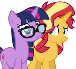 Size: 2048x1853 | Tagged: safe, banned from derpibooru, deleted from derpibooru, derpibooru import, edit, edited screencap, screencap, sci-twi, sunset shimmer, twilight sparkle, ponified, pony, unicorn, equestria girls, equestria girls series, spring breakdown, spoiler:eqg series (season 2), background removed, duo, equestria girls ponified, simple background, transparent background, unicorn sci-twi