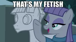 Size: 1280x720 | Tagged: suggestive, banned from derpibooru, deleted from derpibooru, derpibooru import, edit, edited screencap, editor:feathertrap, screencap, maud pie, mudbriar, earth pony, pony, student counsel, bedroom eyes, caption, female, image macro, male, mare, meme, petrification, rock, rockbriar, shipping, stallion, straight, text, that is my fetish, that pony sure does love rocks