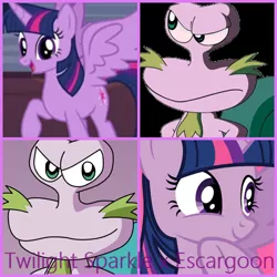 Size: 700x700 | Tagged: safe, artist:xxkawailloverchanxx, banned from derpibooru, deleted from derpibooru, derpibooru import, edit, edited screencap, screencap, twilight sparkle, twilight sparkle (alicorn), alicorn, pony, art trade, collage, crossover, crossover shipping, escargoon, kirby, kirby right back at ya, shipping
