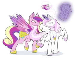 Size: 1320x1020 | Tagged: safe, artist:selective-yellow, banned from derpibooru, deleted from derpibooru, derpibooru import, fleur-de-lis, princess cadance, alicorn, pony, unicorn, female, fleurdance, glowing horn, helmet, hoof shoes, horn, infidelity, lesbian, magic, pegasus cadance, pictogram, shipping, simple background, tail seduce, telekinesis, transparent background