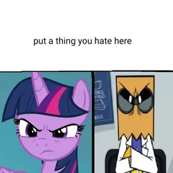 Size: 768x768 | Tagged: safe, artist:sunriseazzurra2004, banned from derpibooru, deleted from derpibooru, derpibooru import, edit, edited screencap, screencap, twilight sparkle, twilight sparkle (alicorn), alicorn, pony, collage, crossover, dr. flug, exploitable, template, villainous