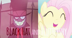 Size: 1231x649 | Tagged: safe, artist:noreencreatesstuff, banned from derpibooru, deleted from derpibooru, derpibooru import, edit, edited screencap, screencap, fluttershy, pegasus, pony, art trade, black hat (villainous), collage, crossover, villainous