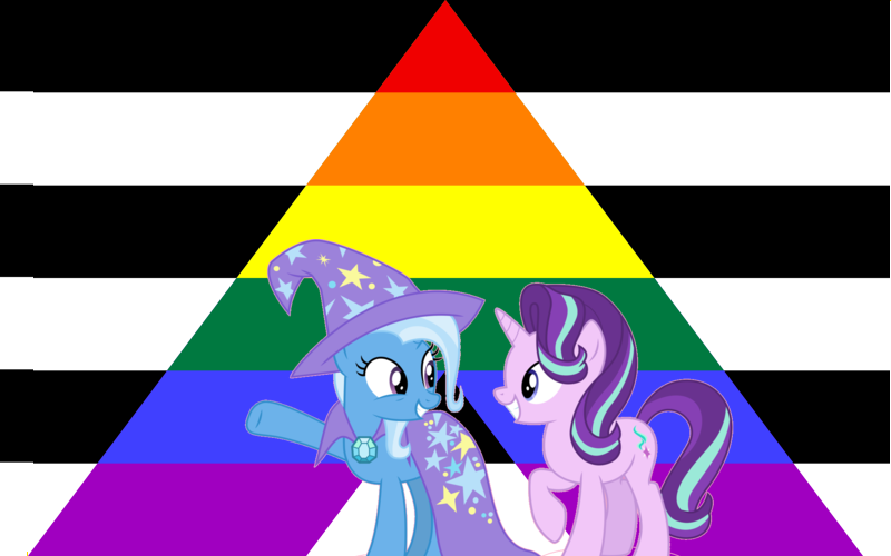 Size: 800x500 | Tagged: safe, artist:mlpfan3991, banned from derpibooru, deleted from derpibooru, derpibooru import, starlight glimmer, trixie, implied straight, pride flag