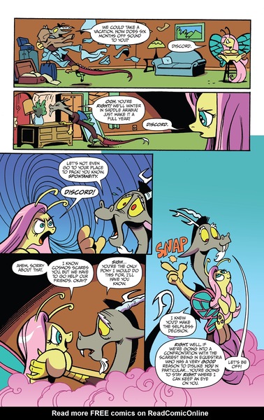 Size: 1987x3156 | Tagged: safe, banned from derpibooru, deleted from derpibooru, derpibooru import, idw, discord, fluttershy, spoiler:comic, spoiler:comic77, shipping fuel