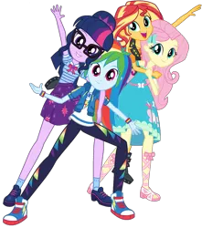 Size: 1807x2048 | Tagged: safe, banned from derpibooru, deleted from derpibooru, derpibooru import, edit, edited screencap, editor:larryboyfan1996, screencap, fluttershy, rainbow dash, sci-twi, sunset shimmer, twilight sparkle, equestria girls, equestria girls series, background removed, clothes, female, geode of empathy, geode of fauna, geode of super speed, geode of telekinesis, glasses, looking at you, magical geodes, not a vector, pants, ponytail, shoes, simple background, skirt, smiling, sneakers, transparent background