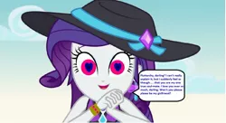 Size: 1205x655 | Tagged: safe, banned from derpibooru, deleted from derpibooru, derpibooru import, edit, edited screencap, screencap, rarity, equestria girls, equestria girls series, lost and found, 1000 hours in ms paint, begging, bikini, bracelet, clothes, cute, darling, ear piercing, earring, enchantment, geode of shielding, hat, heart eyes, hypno eyes, hypnosis, hypnotized, implied fluttershy, jewelry, magical geodes, piercing, shipping, solo, story included, sun hat, swimsuit, wingding eyes