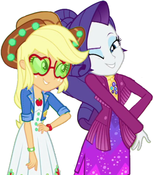 Size: 1802x2048 | Tagged: safe, banned from derpibooru, deleted from derpibooru, derpibooru import, edit, edited screencap, editor:larryboyfan1996, screencap, applejack, rarity, equestria girls, equestria girls series, inclement leather, spoiler:choose your own ending (season 2), spoiler:eqg series (season 2), background removed, clothes, glasses, hat, not a vector, sunglasses