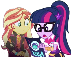 Size: 2048x1633 | Tagged: safe, banned from derpibooru, deleted from derpibooru, derpibooru import, edit, edited screencap, editor:larryboyfan1996, screencap, sci-twi, sunset shimmer, twilight sparkle, equestria girls, equestria girls series, sunset's backstage pass!, spoiler:choose your own ending (season 2), spoiler:eqg series (season 2), background removed, geode of telekinesis, magical geodes, not a vector