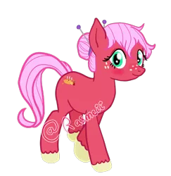 Size: 882x906 | Tagged: safe, artist:ponyrasmeii, banned from derpibooru, deleted from derpibooru, derpibooru import, oc, oc:apple tart, unofficial characters only, earth pony, pony, blushing, female, freckles, hair bun, hairpin, mare, obtrusive watermark, offspring, parent:big macintosh, parent:fluttershy, parents:fluttermac, simple background, solo, transparent background, unshorn fetlocks, watermark