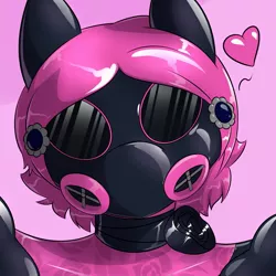 Size: 1965x1966 | Tagged: safe, artist:helixjack, banned from derpibooru, deleted from derpibooru, derpibooru import, oc, unofficial characters only, earth pony, bust, flower, gas mask, gradient background, heart, latex, latex suit, mask, rose, rubber drone, solo