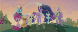 Size: 601x250 | Tagged: safe, banned from derpibooru, deleted from derpibooru, derpibooru import, applejack, fluttershy, pinkie pie, rainbow dash, rarity, spike, twilight sparkle, the last problem, leak, agent smith, animated, book, gif, mane six, the matrix, the ride never ends