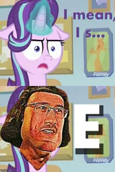 Size: 500x750 | Tagged: safe, banned from derpibooru, deleted from derpibooru, derpibooru import, starlight glimmer, marks for effort, crossing the memes, e, e meme, floppy ears, :i, i mean i see, imgflip, lord farquaad, lord farquaad/markiplier e, markiplier, meme, wat