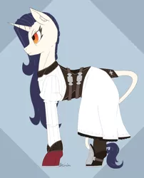 Size: 3732x4620 | Tagged: safe, alternate version, artist:afterrain, banned from derpibooru, deleted from derpibooru, derpibooru import, oc, oc:morningstar, unofficial characters only, classical unicorn, pony, unicorn, armor, boots, clothes, cloven hooves, dress, gloves, leonine tail, shoes, solo, unshorn fetlocks