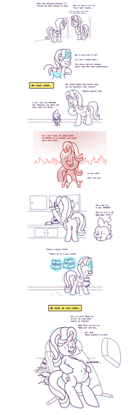 Size: 2000x6037 | Tagged: questionable, artist:goodie-bag, banned from derpibooru, deleted from derpibooru, derpibooru import, edit, spike, starlight glimmer, bed, belly button, comic, cropped, destruction, dialogue, eating, female, growth, implied vore, kicking, kitchen, levitation, limited palette, macro, magic, male, micro, mirror, oblivious, outie belly button, paint.net, pregnant, pregnant expansion, shipping, shrink, shrinking, simple background, snacks, sparlight, speech, spell, stomach noise, straight, sweat, sweatdrops, talking, telekinesis, text, tiny