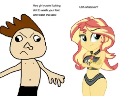 Size: 1010x789 | Tagged: suggestive, artist:crazyjoez, banned from derpibooru, deleted from derpibooru, derpibooru import, sunset shimmer, bad language, bikini, clothes, engrish, grammar error, lame, ms paint skills almost non-existent, swearing, swimsuit, vulgar, why