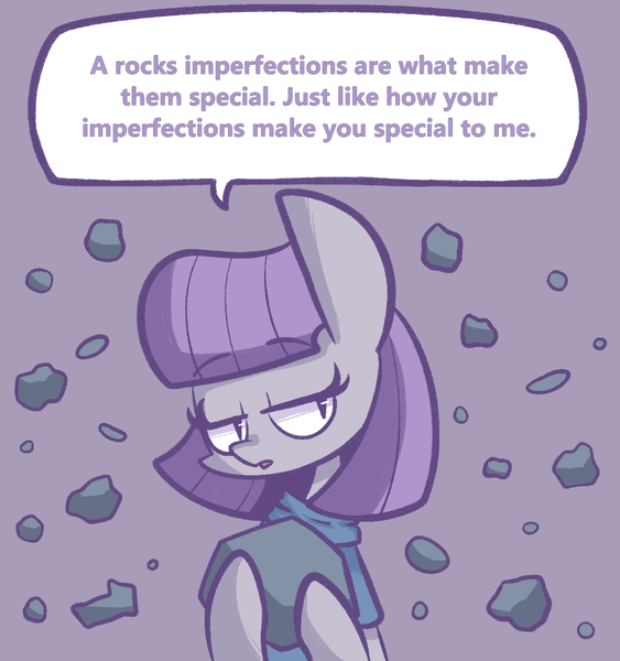 Size: 1185x1263 | Tagged: safe, artist:typhwosion, banned from derpibooru, deleted from derpibooru, derpibooru import, edit, maud pie, earth pony, clothes, cute, dialogue, female, mare, maudabetes, pickup lines, positive ponies, rock, solo, speech bubble