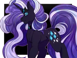 Size: 1024x768 | Tagged: safe, artist:z0rdic, banned from derpibooru, deleted from derpibooru, derpibooru import, idw, nightmare rarity, pony, unicorn, abstract background, cutie mark, disdain, ear fluff, female, jewelry, lidded eyes, long mane, long tail, looking at you, mare, regalia, solo