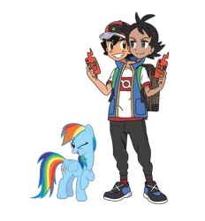 Size: 862x927 | Tagged: safe, banned from derpibooru, deleted from derpibooru, derpibooru import, rainbow dash, anime, ash ketchum, barely pony related, conjoined, conjoined twins, crossover, end of the world, fusion, gou, multiple heads, nightmare fuel, not salmon, obligatory pony, one eye closed, pokémon, pokemon sword and shield, ponymon, two heads, vector, wat, we have become one, wink, wtf