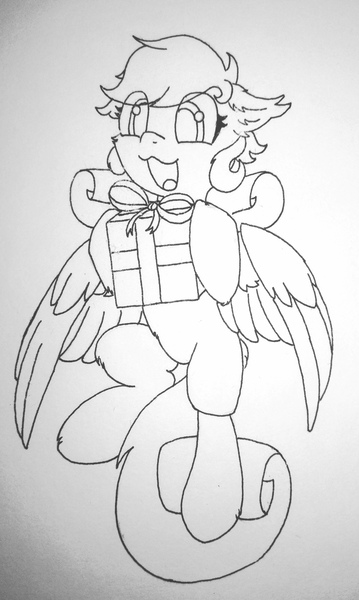 Size: 1087x1815 | Tagged: safe, artist:fireworks sea, banned from derpibooru, deleted from derpibooru, derpibooru import, oc, oc:fireworks snow, unofficial characters only, pegasus, female, floppy ears, mare, present, solo, traditional art