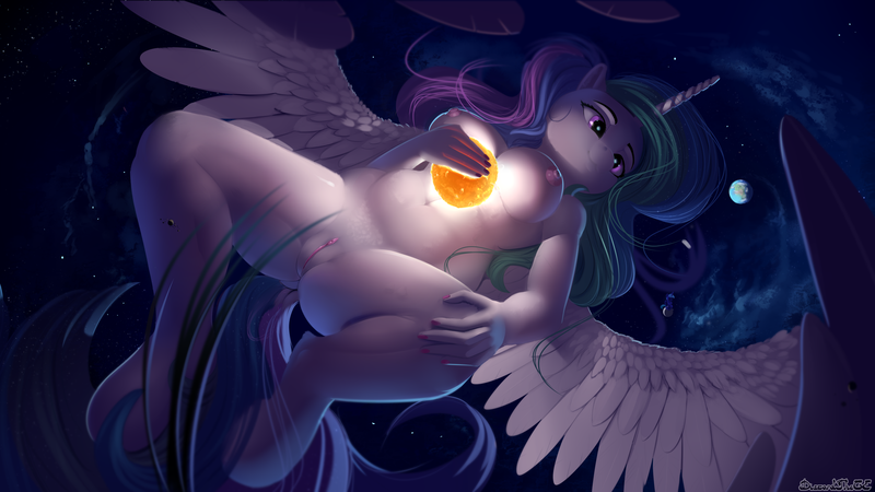 Size: 5760x3240 | Tagged: explicit, alternate version, artist:discordthege, banned from derpibooru, deleted from derpibooru, derpibooru import, princess celestia, princess luna, alicorn, anthro, unguligrade anthro, absurd resolution, artistic nudity, big breasts, breasts, busty princess celestia, complete nudity, female, giantess, giantlestia, goddess, image, looking at someone, macro, moon, nipples, nudity, planet, png, pony bigger than a planet, pony bigger than a star, smiling, solo focus, space, spread legs, spread wings, spreading, stars, sun, tangible heavenly object, vulva, wallpaper, wallpaper for the fearless, wings