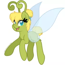 Size: 1280x1280 | Tagged: safe, artist:stephanoodle, banned from derpibooru, deleted from derpibooru, derpibooru import, ponified, breezie, fairy, fairy pony, original species, pixie, pony, bun, chest fluff, disney, disney fairies, fairy wings, female, leg fluff, looking at you, mare, ribbon, simple background, solo, tinker bell, tinkerbell, white background, wings