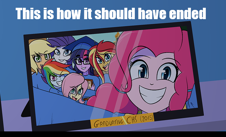 Size: 751x458 | Tagged: safe, artist:jase1505, banned from derpibooru, deleted from derpibooru, derpibooru import, applejack, fluttershy, pinkie pie, rainbow dash, rarity, sci-twi, sunset shimmer, twilight sparkle, series:sunlight horizons, equestria girls, graduation, how it should have ended, humane five, humane seven, humane six, photo, text