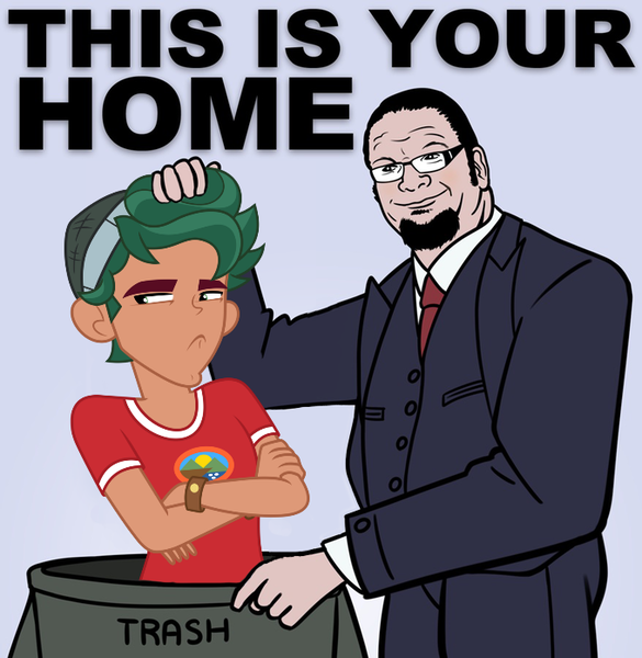 Size: 680x697 | Tagged: safe, artist:luckreza8, banned from derpibooru, deleted from derpibooru, derpibooru import, penn jillette, timber spruce, equestria girls, exploitable meme, meme, trash can