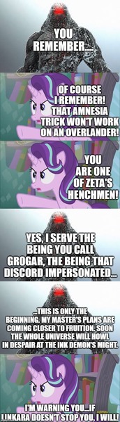 Size: 500x1743 | Tagged: safe, banned from derpibooru, deleted from derpibooru, derpibooru import, edit, edited screencap, editor:lord you know who, screencap, grogar, starlight glimmer, atop the fourth wall, comic, fanfic art, linkara, screencap comic