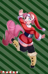 Size: 3300x5100 | Tagged: safe, artist:aquadango, banned from derpibooru, deleted from derpibooru, derpibooru import, pinkie pie, anthro, earth pony, unguligrade anthro, :p, absurd resolution, christmas, clothes, costume, female, hat, holiday, image, jpeg, santa costume, santa hat, signature, solo, tongue out