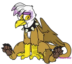 Size: 945x846 | Tagged: safe, artist:pony-puke, banned from derpibooru, deleted from derpibooru, derpibooru import, gilda, gryphon, choker, female, lidded eyes, paw pads, paws, simple background, sitting, solo, spiked choker, toe beans, transparent background, underpaw