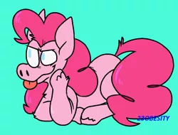 Size: 962x730 | Tagged: safe, artist:pony-puke, banned from derpibooru, deleted from derpibooru, derpibooru import, earth pony, pony, female, mare, prone, smiling, solo, tongue out