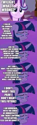 Size: 500x1687 | Tagged: safe, banned from derpibooru, deleted from derpibooru, derpibooru import, edit, edited screencap, screencap, starlight glimmer, twilight sparkle, alicorn, comic, crying, fanfic art, immortality blues, implied applejack, implied fluttershy, implied pinkie pie, implied rainbow dash, implied rarity, oh my goddess, sad, screencap comic, tragic, twilight sparkle (alicorn), twilight will outlive her friends